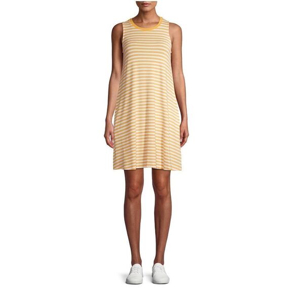 Time and Tru Women’s Sunstreak Yellow Stripe Sleeveless Knit Dress Small, NWT - Picture 1 of 13